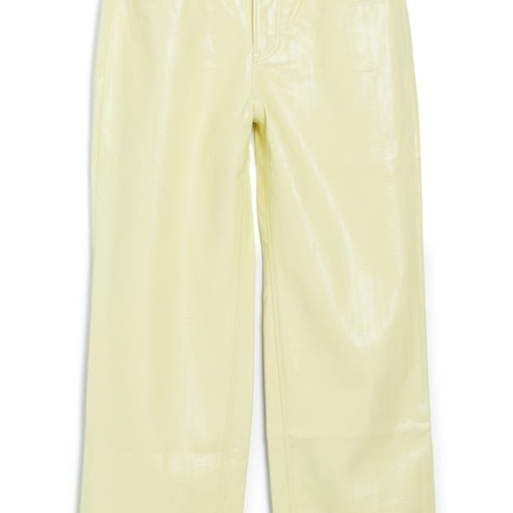 Good American 90s relaxed faux leather straight leg pants size 10 lemon - Picture 5 of 14